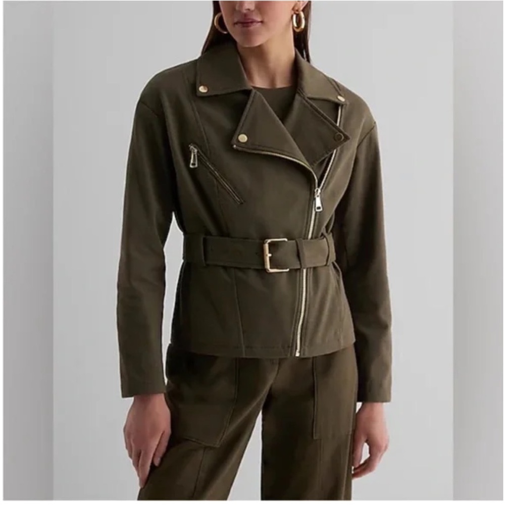 Express Dark Green Belted Utility Jacket